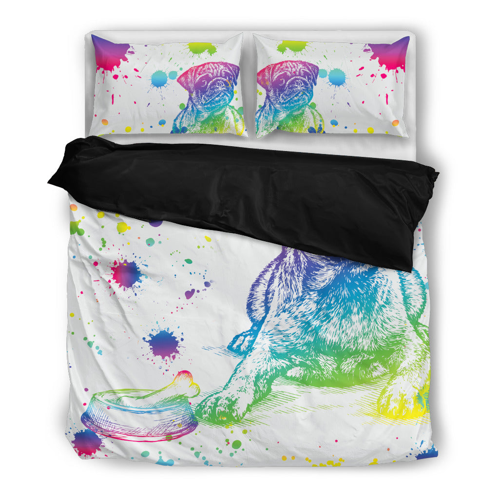 Pug Watercolor White Background Bedding Sets