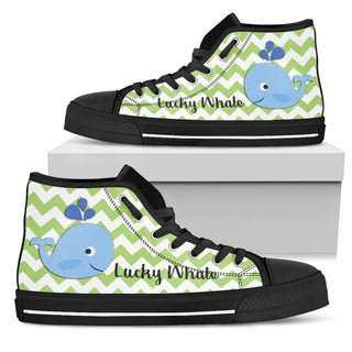 Green Wave Pattern Whale High Top Shoes