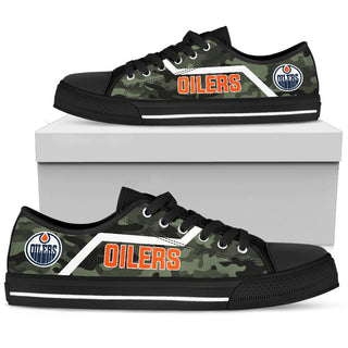 Camo Edmonton Oilers Logo Low Top Shoes