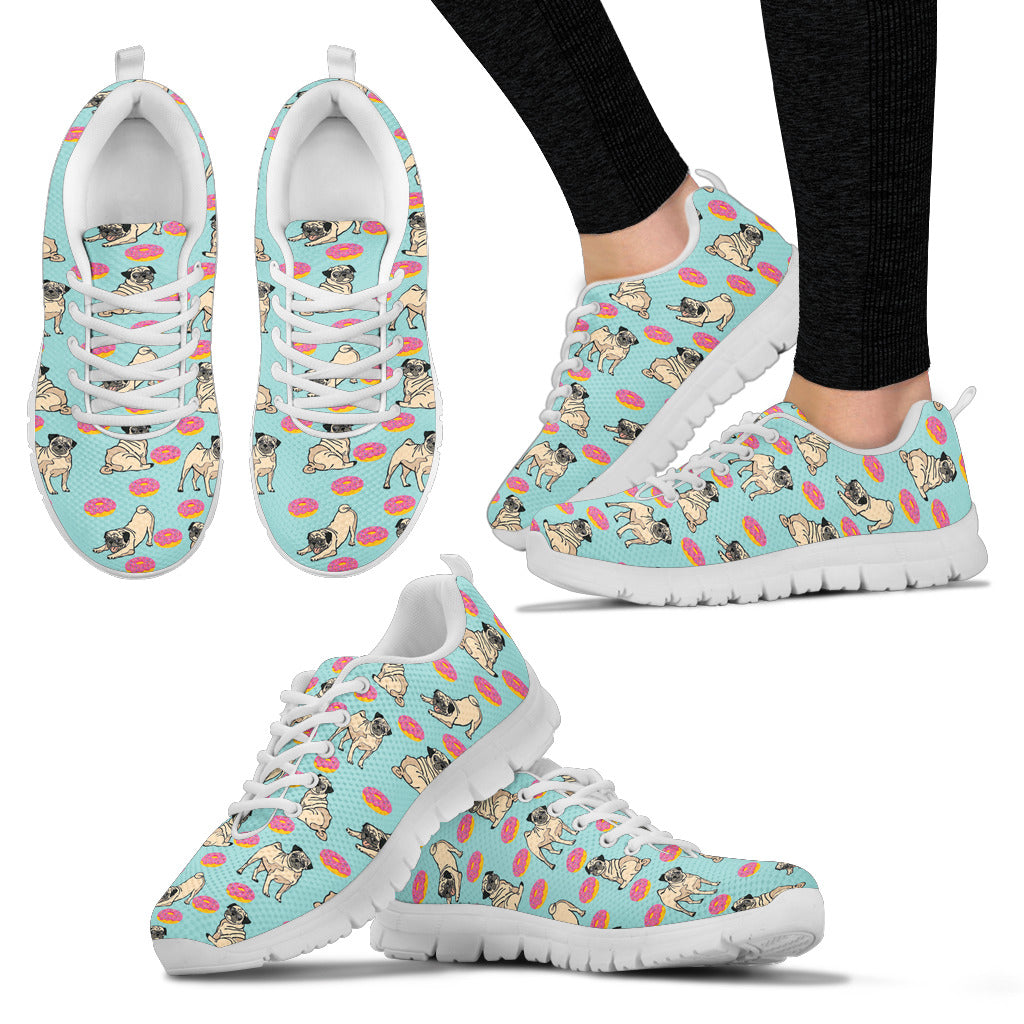 Retro Donuts Pattern Pug Sneakers