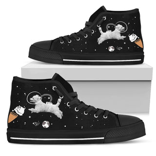 Poodle Astronaut Flying In Spaceman Suit Eating Ice Cream High Top Shoes