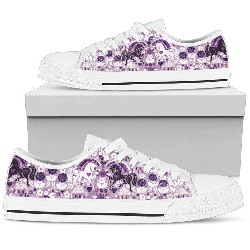 Unicorn White And Purple In Candy Garden Grape Lovely Low Top Shoes