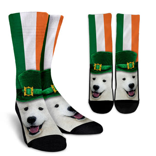 Irish Samoyed Ireland Flag Background Crew Socks