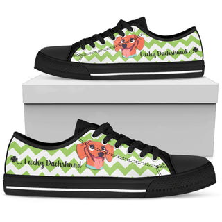 Green Wave Pattern Dachshund Low Top Shoes