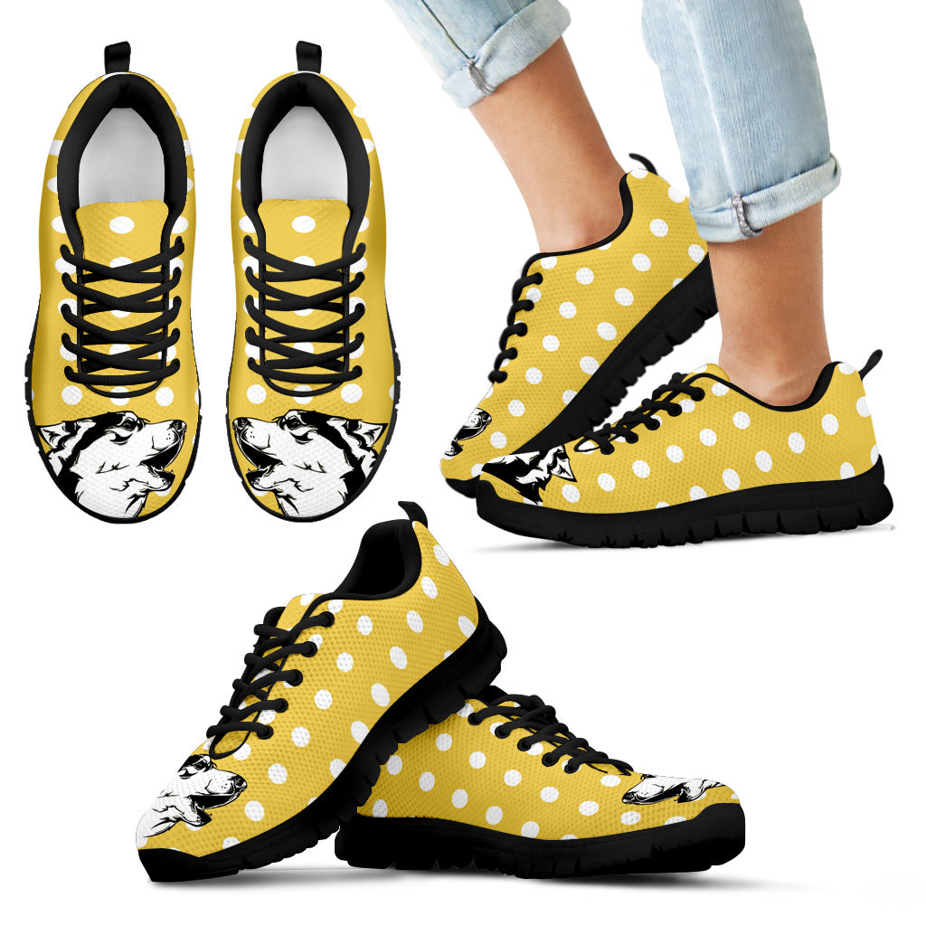 Pastel Yellow White Dot Vintage Siberian Husky Face Sneakers
