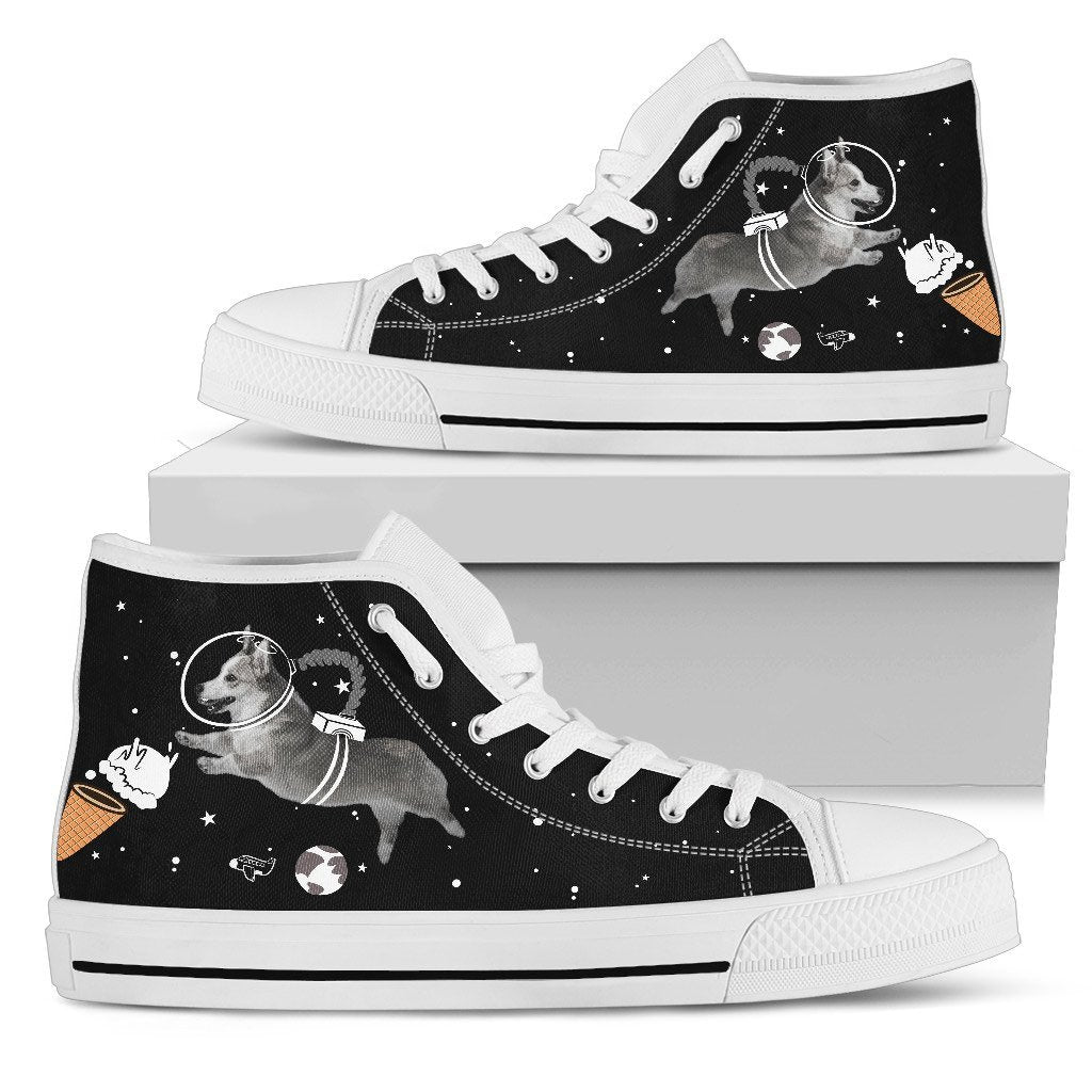 Corgi Astronaut Flying In Spaceman Suit Eating Ice Cream High Top Shoes