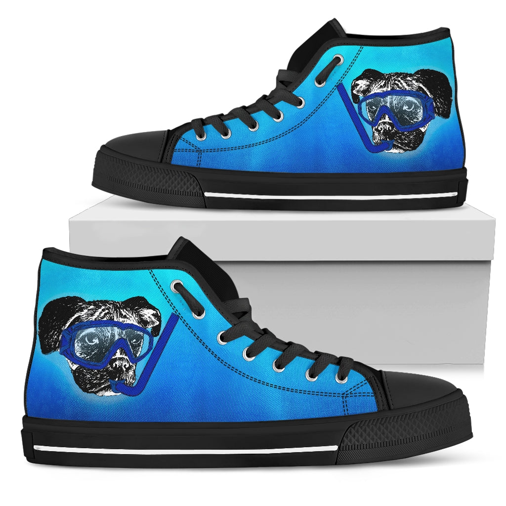 Funny Boxer Dog High Top Shoes Underwater
