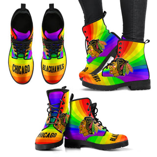 Awesome Rainbow Chicago Blackhawks Boots