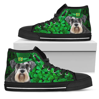 Irish Schnauzer Wearing Green Hat With Shamrock Pattern High Top Shoes