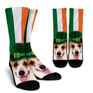 Irish Corgi Ireland Flag Background Crew Socks