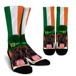 Irish Boxer Ireland Flag Background Crew Socks