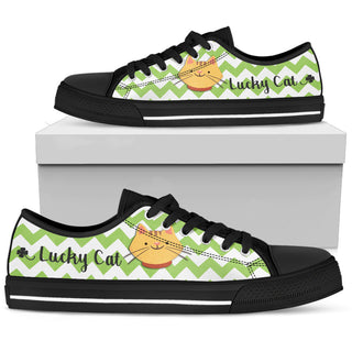 Green Wave Pattern Cat Low Top Shoes