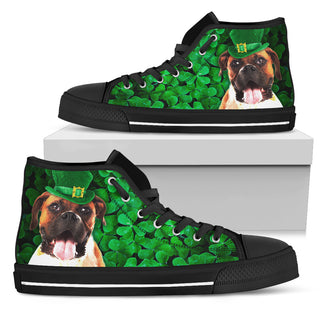 Irish Boxer Wearing Green Hat With Shamrock Pattern High Top Shoes