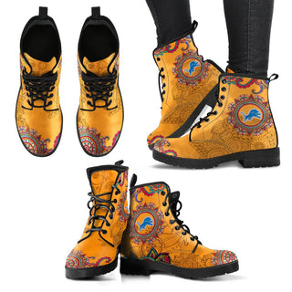 Golden Boho Flower Detroit Lions Leather Boots