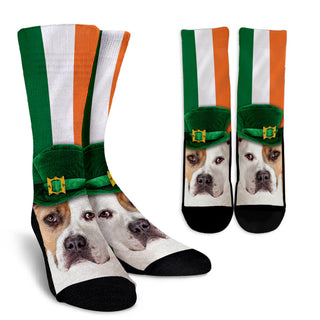 Irish Pitbull Ireland Flag Background Crew Socks