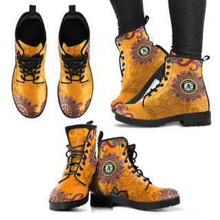 Golden Boho Flower Oakland Athletics Leather Boots
