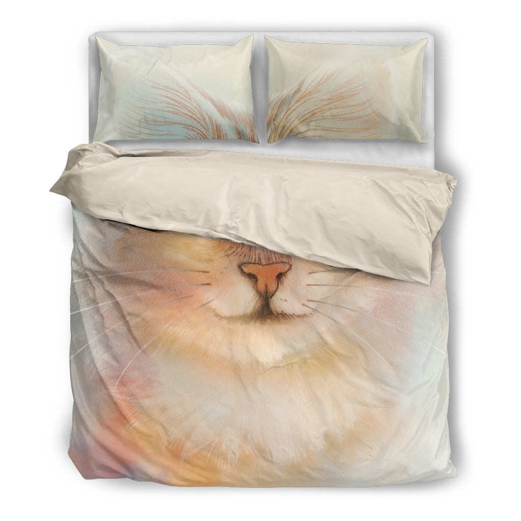 Watercolor Cat Face Cat Ears On Pillow Bedding Sets