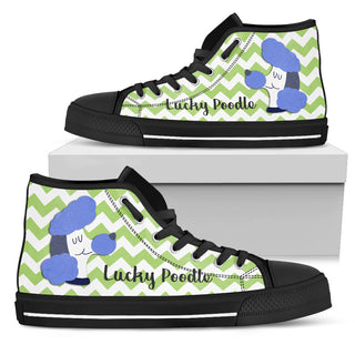 Green Wave Pattern Poodle High Top Shoes