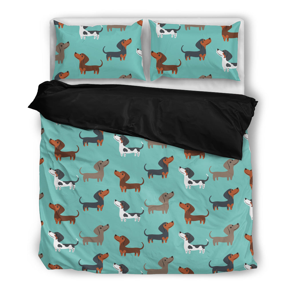 Dachshund Funny Brown Dachshunds In Blue Background Bedding Set