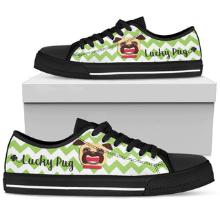 Green Wave Pattern Pug Low Top Shoes