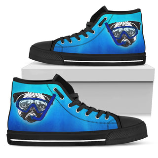 Funny Dog Pug High Top Shoes Underwater
