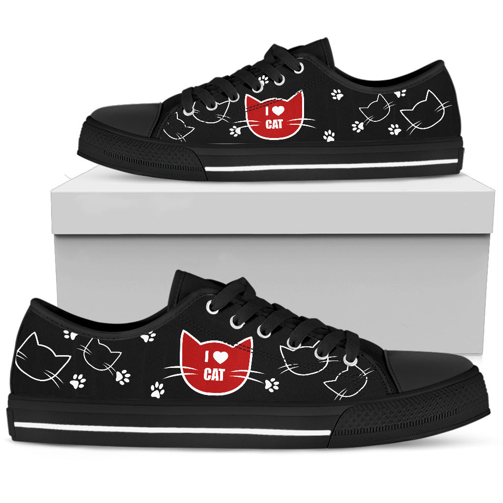 Cat Black White Animal Face Funny Lovely Fashion Low Top Shoes