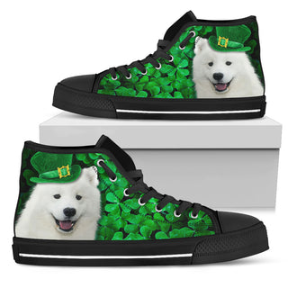 Irish Samoyed Wearing Green Hat With Shamrock Pattern High Top Shoes