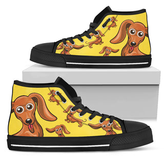 Funny Dachshund Dog High Top Shoes Dachshund Face Pattern