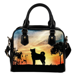 Siberian Husky Sunshine Silhouette Shoulder Handbags