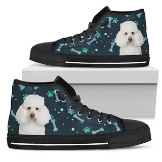 Bone Heart Pattern Poodle Dog Navy High Top Shoes