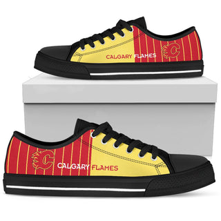 Simple Design Vertical Stripes Calgary Flames Low Top Shoes