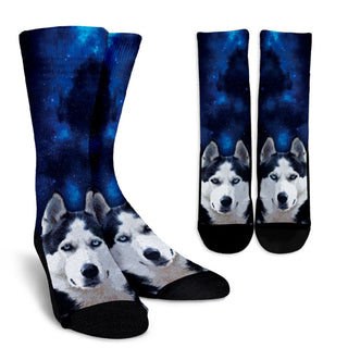 Funny Husky Dog Socks Galaxy For Siberian Puppy Lover