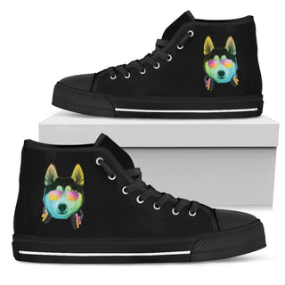 Dj Music Headphone Dog Huskey High Top Shoes