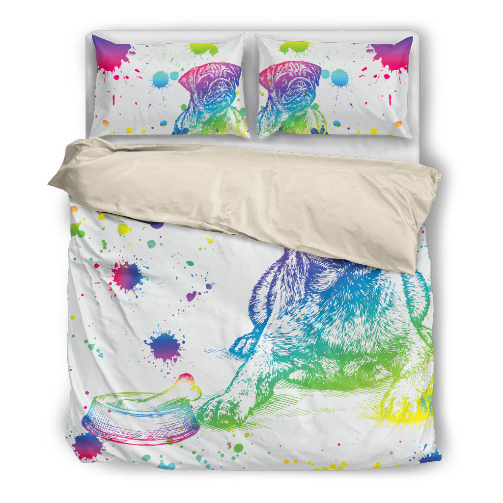 Pug Watercolor White Background Bedding Sets
