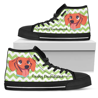 Green Wave Pattern Dachshund High Top Shoes