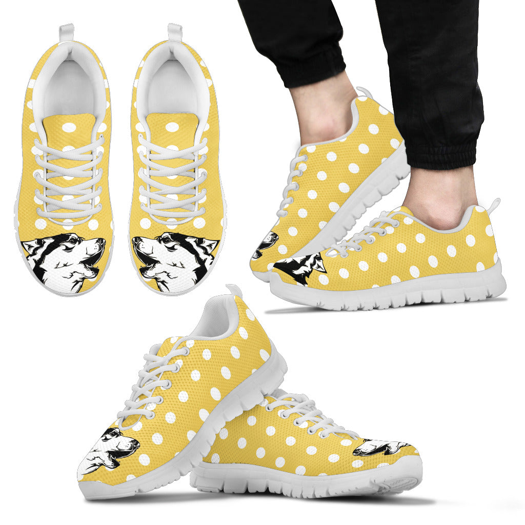 Pastel Yellow White Dot Vintage Siberian Husky Face Sneakers