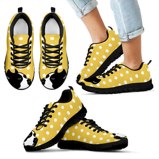 Pastel Yellow White Dot Vintage Pitbull Face Sneakers