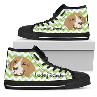 Green Wave Pattern Beagle High Top Shoes