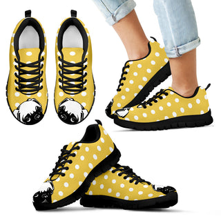 Pastel Yellow White Dot Vintage Pug Face Sneakers