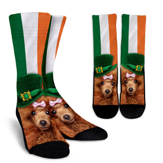 Irish Poodle Ireland Flag Background Crew Socks