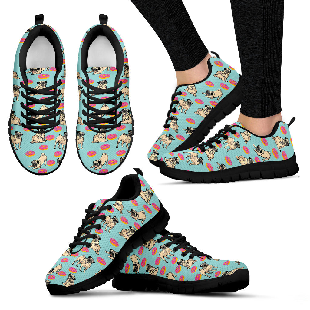 Retro Donuts Pattern Pug Sneakers