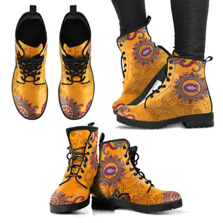 Golden Boho Flower Montreal Canadiens Leather Boots