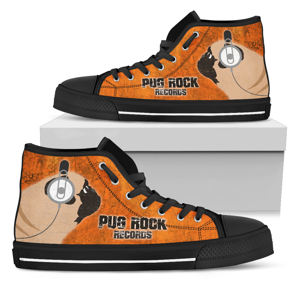Funny Pug Dog High Top Shoes Pug Rock Records Orange