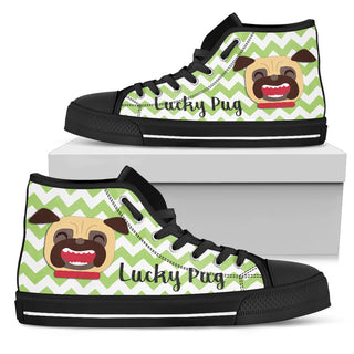 Green Wave Pattern Pug High Top Shoes
