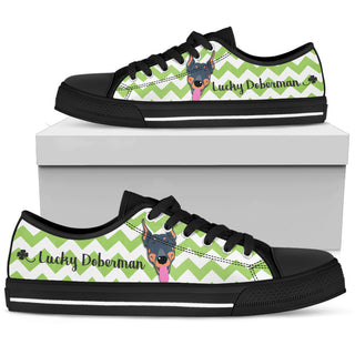 Green Wave Pattern Doberman Low Top Shoes