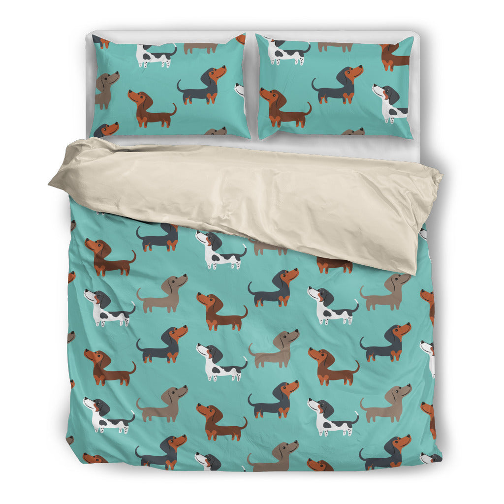 Dachshund Funny Brown Dachshunds In Blue Background Bedding Set