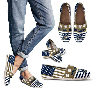 Proud of American Flag Milwaukee Brewers Casual Shoes