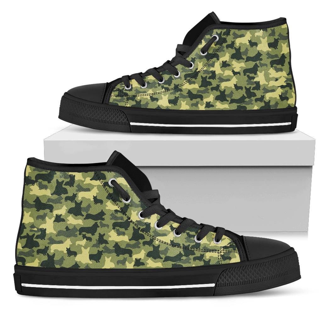 Camouflage Solider Military Corgi Dog High Top Shoes