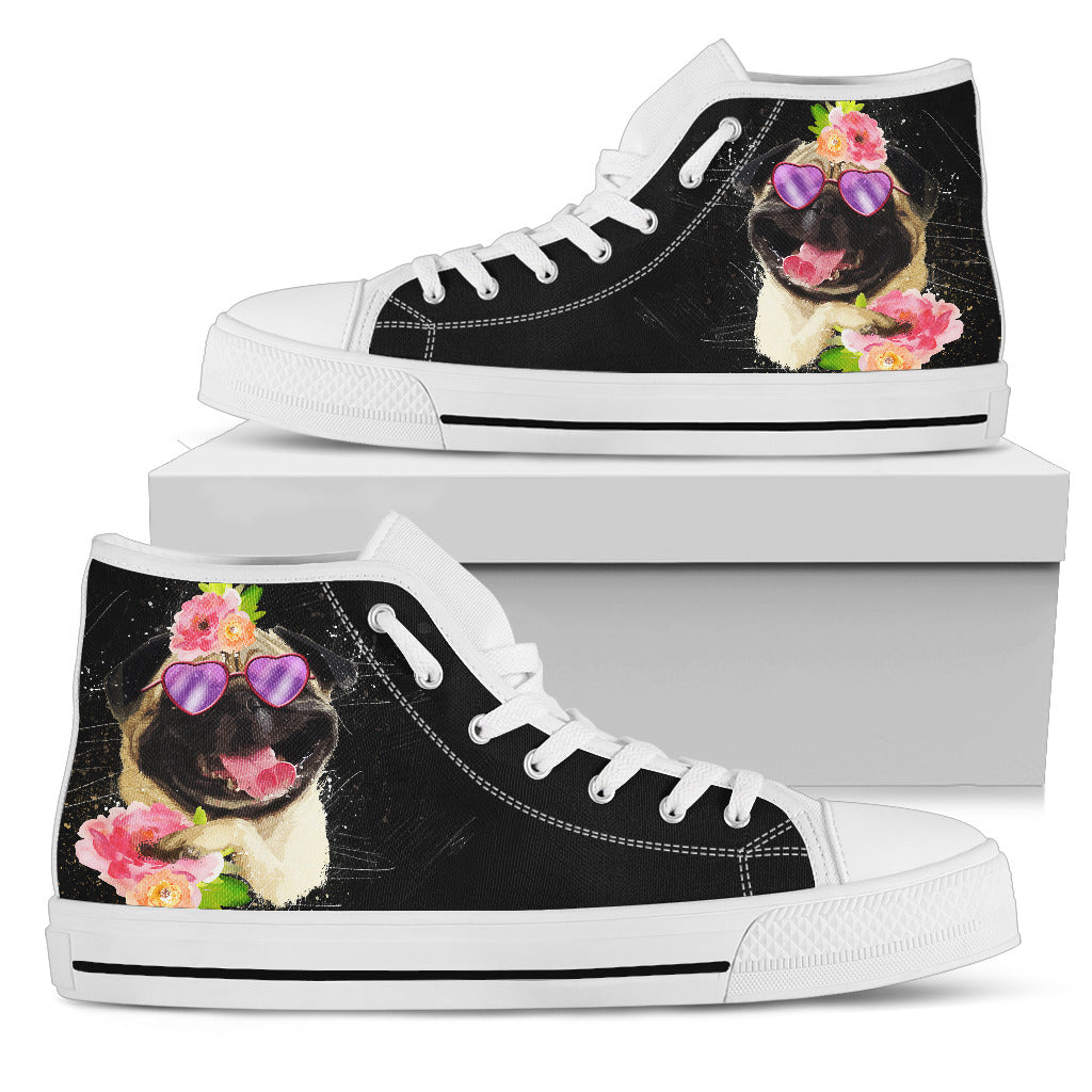 Interesting Pug Flower Black High Top Shoes
