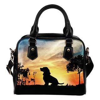Dachshund Sunshine Silhouette Shoulder Handbags